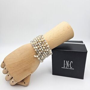 INC Bead & Rhinestone Wrap Bracelet- Grey, White & Gold